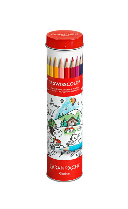 SWISSCOLOR 18 RENKLİ SULANDIRILABİLİR BOYA KALEMİ SETİ + İSVİÇRE HAYVANLARI POSTERİ